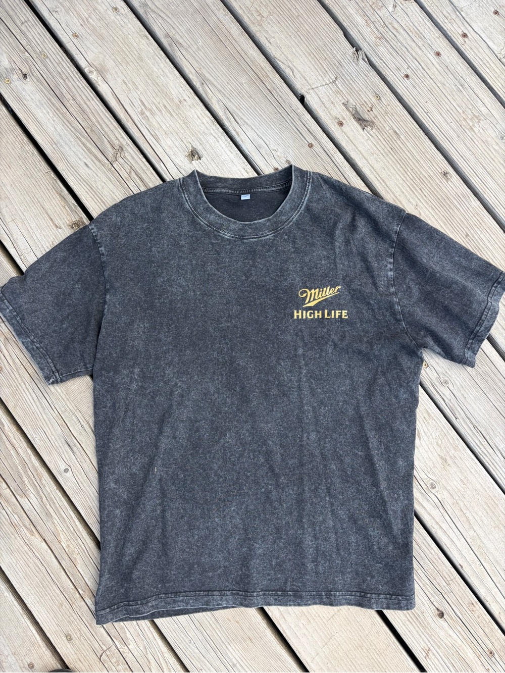 Miller Life Women’s Black Mineral Wash Logo T‑Shirt Oversized